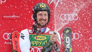 Marcel Hirscher jubelt über den siebenten Gesamtweltcupsieg