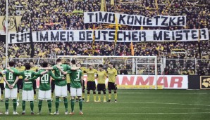 Timo Konietzka wird für immer unvergessen bleiben, schließlich erzielte er am 24. August 1963 das erste Bundesliga-Tor überhaupt. Im Foto: Schweigeminute in Dortmund anlässlich Konietzkas Tod am 12. März 2012