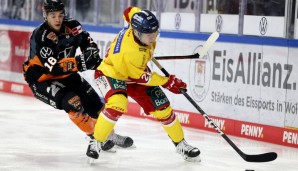 Die Düsseldorfer EG (gelb) und die Grizzlys Wolfsburg sind noch im Rennen um die deutsche Meisterschaft.