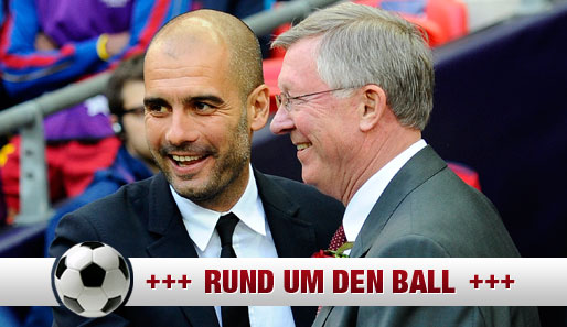 Sir Alex Ferguson (r.) sieht in Pep Guardiola offenbar den perfekten Nachfolger