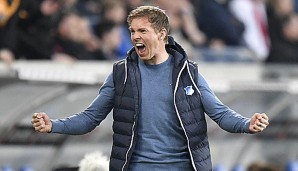 Hoffenheim-Trainer Julian Nagelsmann feiert nach dem 1:0-Erfolg gegen die Bayern