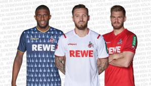 1. FC KÖLN - Heim- (M.), Auswärts- (re.) und Ausweichtrikot (li.)