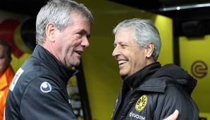 Pflegen ein respektvolles Miteinander: Fortuna Düsseldorfs Trainer Friedhelm Funkel und BVB-Trainer Lucien Favre.