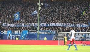 "Schlechte Verlierer seit 1922" - HSV-Fans "grüßen" Nürnbergs Anhang beim Zweitligaspiel am 30. Januar 2020.