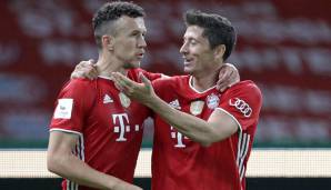 Ivan Perisic (l., mit Robert Lewandowski) spielte in der Saison 2019/20 auf Leihbasis für den FC Bayern.