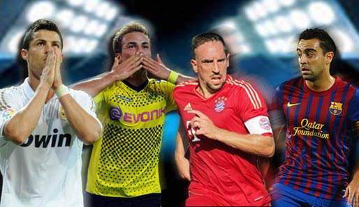 Vier spannende Figuren der neuen CL-Saison: Ronaldo, Götze, Ribery und Xavi (v.l.)