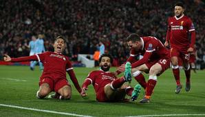 Der FC Liverpool bejubelt einen seiner Treffer gegen Manchester City.