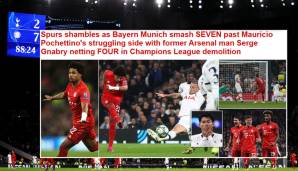 Daily Mail: Dieses Ergebnis ist ein Hammerschlag, nicht nur für die Hoffnungen der Spurs in der Champions League, sondern auch für die eigene Selbstachtung. Das war eine Demütigung, deren Nachbeben spürbar sein wird.