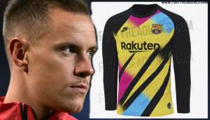 FC BARCELONA - Torhütertrikot: Marc-Andre ter Stegen ist zumindest misstrauisch. "Was, das soll ich anziehen?" Es ist Barcas dritte Torhüterkluft, weshalb er zumindest meistens um dieses farbenfrohe Teil herumkommen dürfte.