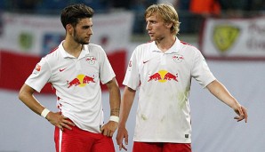 Leipzigs Emil Forsberg (r.) steht offenbar in Liverpool auf der Einkaufsliste