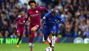 Leroy Sane im Zweikampf gegen N'Golo Kante