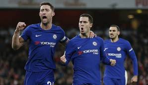 Eden Hazard und Gary Cahill feiern ein Tor gegen Arsenal