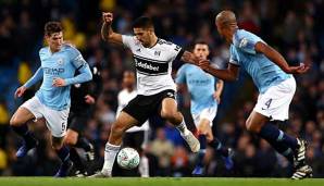 Manchester City setzte sich im League-Cup-Achtelfinale gegen Mitrovic (Mitte) und den FC Fulham durch.