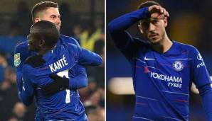 Wurden Opfer von Maurizio Sarris Positions-Experimenten: N'Golo Kante, Jorginho (beide links) und Eden Hazard (rechts).