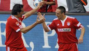 Luca Toni (l.) und Franck Ribery gewannen mit dem FC Bayern 2008 die deutsche Meisterschaft.