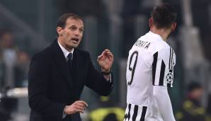 Juve-Coach Massimiliano Allegri und Stürmer Alvaro Morata gerieten an der Seitenlinie aneinander.