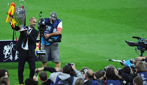 Nach dem Champions-League-Erfolg im Londoner Wembley: Barcas Josep Guardiola will noch bleiben