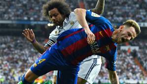 Szene aus dem Clasico im vergangenen April: Marcelo (l.) und Ivan Rakitic im Infight