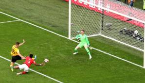 Thomas Meunier (l.) traf zur frühen Führung für die Belgier.