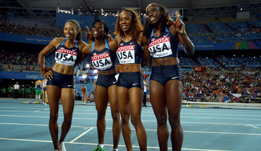 Allyson Felix, Francena McCorory, Sanya Richards-Ross und Jessica Beard mit zehntem US-Gold