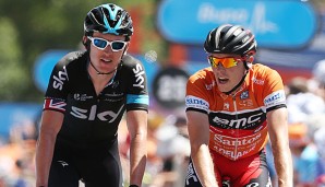 Geraint Thomas /l.) hat die zweite Etappe der Algarve-Rundfahrt gewonnen