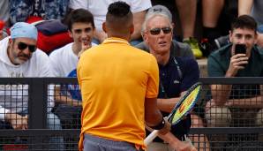 Rom 2019: Kyrgios beschimpfte einen Fan, bekam eine Game Penalty, warf vor Wut einen Stuhl auf den Platz und wurde disqualifiziert. Außerdem gab er ein seitdem berühmtes Podcast-Interview und zog u.a. über Djokovic her. "Sein Jubel ist oberpeinlich."