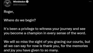 Wimbledon (offizieller Turnier-Account): Federers Lieblingsturnier schätzt sich glücklich, seine Entwicklung zu einem "Champion im wahrsten Sinne des Wortes" erlebt zu haben. Mit acht Titeln ist Federer Rekordsieger an der Church Road.