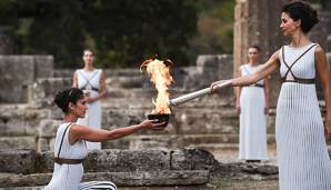 108 Tage vor dem Start der olympischen Winterspiele 2018 wurde das Feuer in Athen entzündet