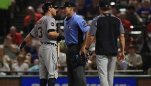 Ian Kinsler (l.) im Streit mit Umpire Angel Hernandez