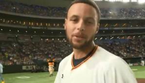 Steph Curry warf den ersten Pitch vor einem Spiel der Yomiuri Giants.