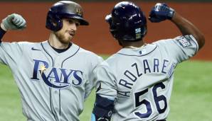 Brandon Lowe (l.) schlug zwei Homeruns in Spiel 2 der World Series.