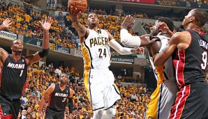 Paul George (M.) führte die Pacers mit einem fantastischen vierten Viertel zum Sieg