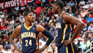 Paul George (l.) und Roy Hibbert scheiterten in den Conference Finals an den Miami Heat