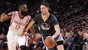 James Harden (l.) unterlag im Zweier-Duell gegen Klay Thompson deutlich