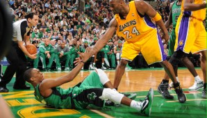 2008 und 2010 trafen sich Rajon Rondo (l.) und Kobe Bryant in den Finals