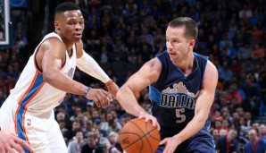 J.J. Barea (r.) und Russell Westbrook (l.) lieferten sich ein hitziges Duell