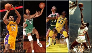 Ron Artest, Bill Russell, Larry Bird und Magic Johnson, Willis Reed (v.l.n.r.)