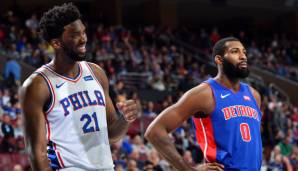 Joel Embiid hatte mal wieder sichtlich Spaß beim Duell mit Andre Drummond.