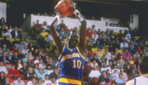 Platz 6: Manute Bol blockte für die Golden State Warriors zweimal in seiner Karriere 13 Würfe – darunter am 21. März 1989 gegen die Portland Trail Blazers.