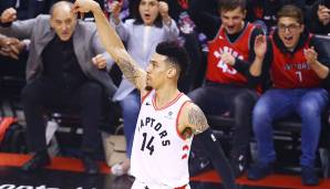 Danny Green (Starting Shooting Guard): Ist der Slump vorbei? Dass der Guard 3/5 von Downtown warf, war unglaublich wichtig für die Raptors und eröffnete neue Möglichkeiten. Zudem oft gegen Curry in der D, das machte er mit seiner Länge solide. Note: 2-