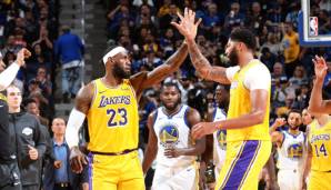 LeBron James und Anthony Davis beim ersten gemeinsamen Spiel für die Los Angeles Lakers.