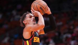 Die Statistiken von Trae Young 2021/22: 28 Punkte, 4 Rebounds und 9,3 Assists bei 45,5 Prozent FG und 38 Prozent Dreier (42 Spiele)