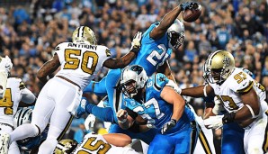 Carolinas Jonathan Stewart gelang der erste Touchdown des Duells mit den Saints