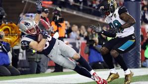 Danny Amendola (l.) fing den entscheidenden Touchdown im AFC Championship Game gegen die Jaguars