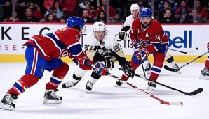 Sidney Crosby (M.) erzielte das entscheidende Tor gegen Montreal