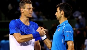 KEY BISCAYNE, FL - MARCH 30: Novak Djokovic of Serbia celebrates winning a match against Tomas Berdych of the Czech Republic during Day 10 of the Miami Open presented by Itau at Crandon Park Tennis Center on March 30, 2016 in Key Biscayne, Florida. ...