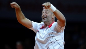 STUTTGART, GERMANY - APRIL 20: Thomas Muster of Austria reacts during his Berenberg Classic match against Andre Agassi of the USA on day one of the Porsche Tennis Grand Prix at Porsche-Arena on April 20, 2015 in Stuttgart, Germany. (Photo by Daniel...